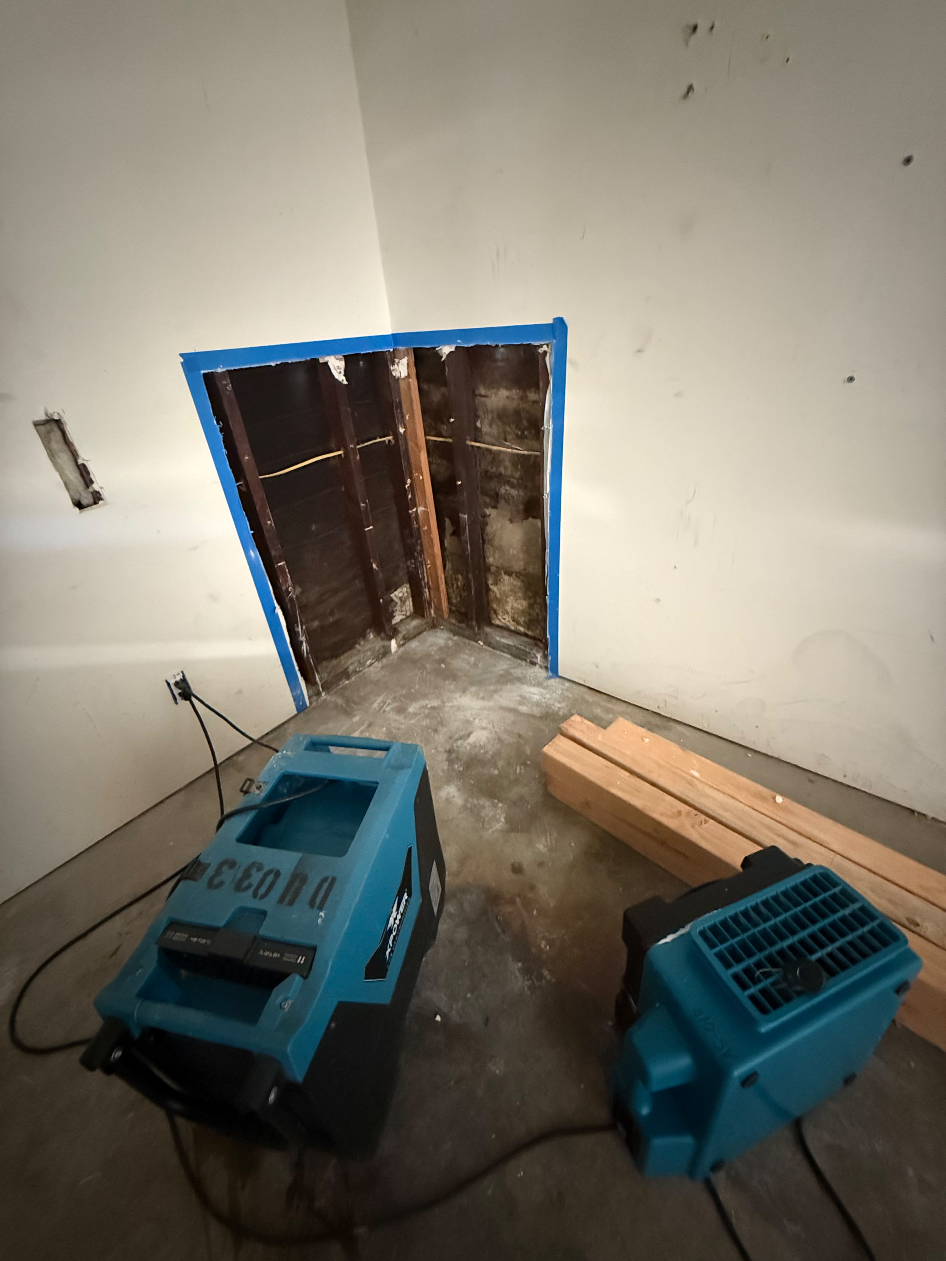Water Damage — Wall Cavity with Drying Equipment — property restoration and reconstruction project by Save Pro Restoration in Los Angeles