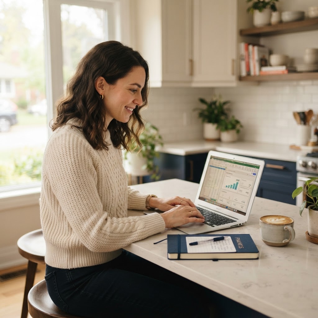 An individual managing personal finances at home