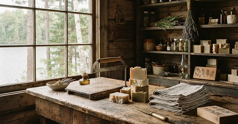 Soapmaking at a Wisconsin mercantile worktable