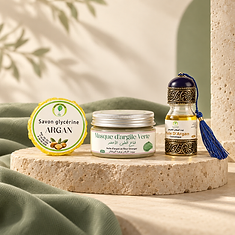 Coffret Argan — cosmétique naturelle du Maroc — Boîte ruban — 3 pièces — Arij Al Ghaba — coopérative Arij Al Ghaba, Maroc