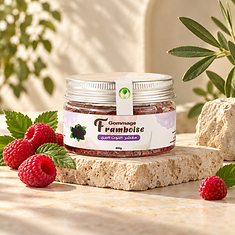 Gommage à la framboise — cosmétique naturelle du Maroc — 100 g — Arij Al Ghaba — coopérative Arij Al Ghaba, Maroc