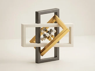 3D illustration of interlocking frames connecting data cubes.