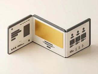 3D illustration of a website unfolding into connected sections.