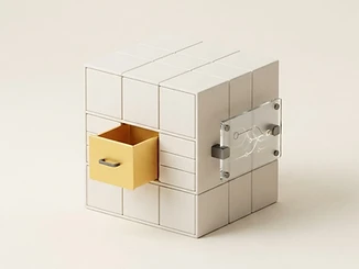 3D illustration of a modular application with sliding software drawers.