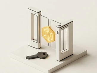 3D illustration of an identity token passing through access gates.