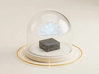 3D illustration of cloud infrastructure inside a translucent dome.