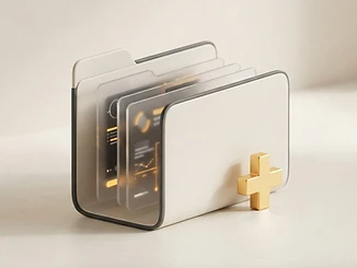 3D illustration of a medical folder with digital record cards.