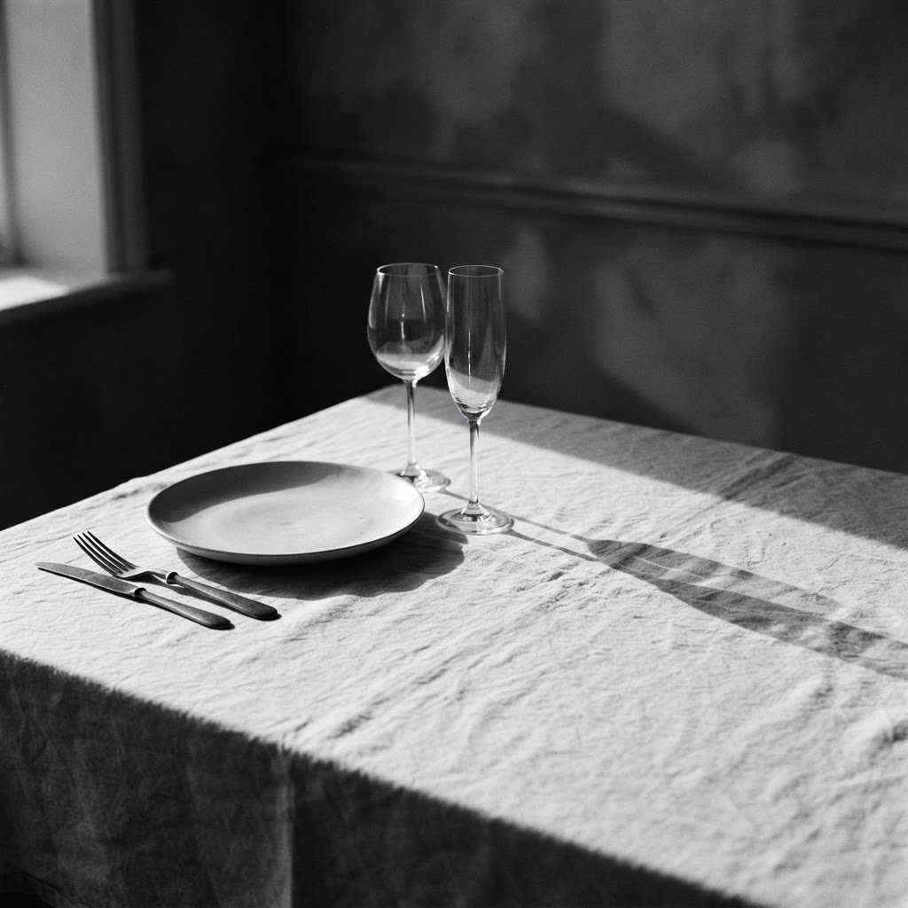 Minimalist table with long shadows