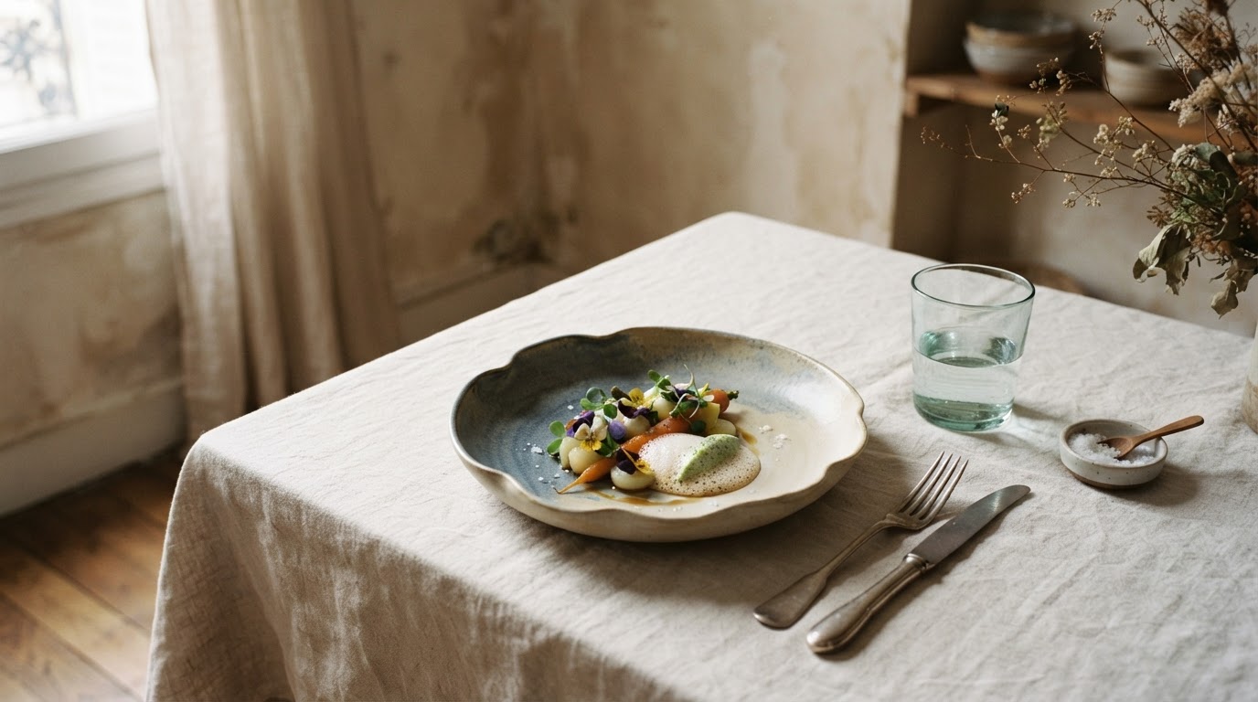 Showcase of the journey — diary, hands, aromas and menu