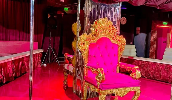 PeepShow Bar Varna stage with gold throne and dance pole