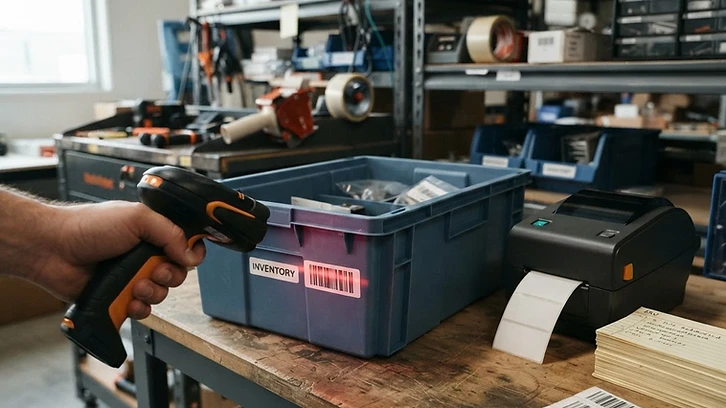 Barcode labels, scanner, and inventory count materials