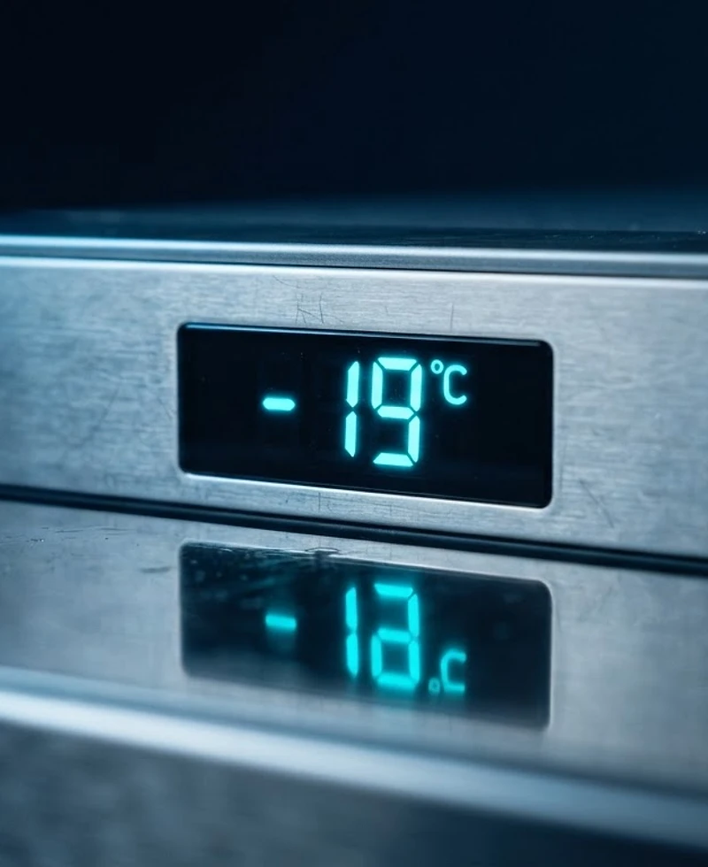 LG refrigerator digital display showing sub-zero temperature