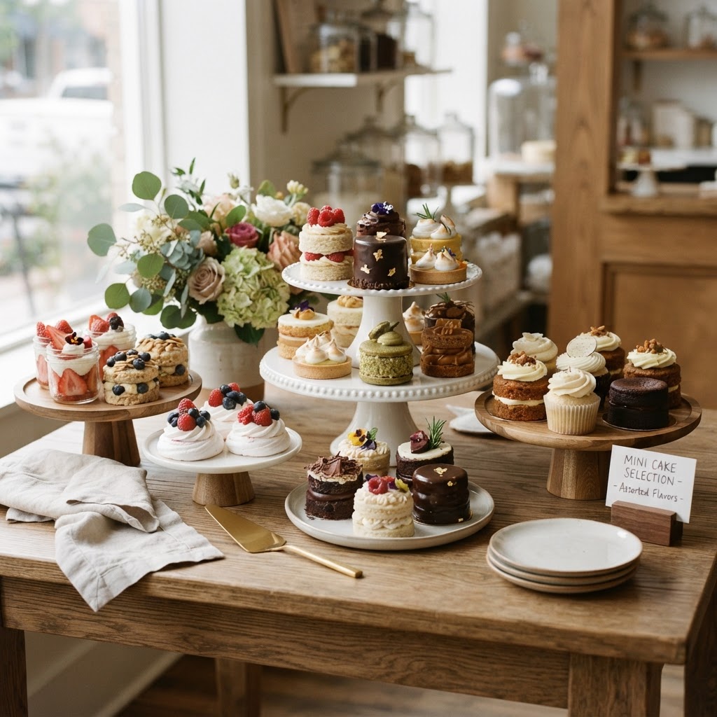 Table of assorted mini cakes