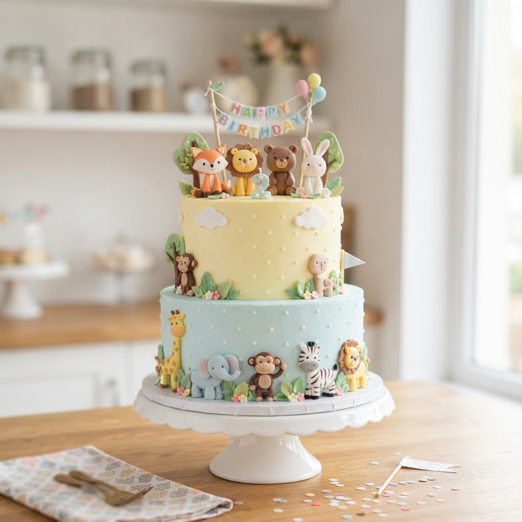 Two-tier animal party cake