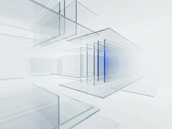 Abstract render of layered glass panels representing a modern digital ecosystem