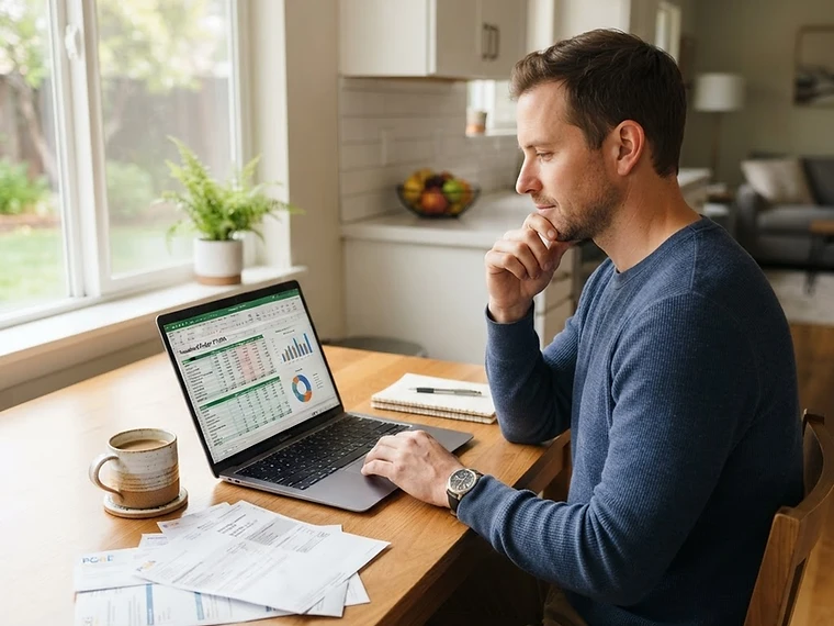 Person reviewing their household budget on a laptop at home