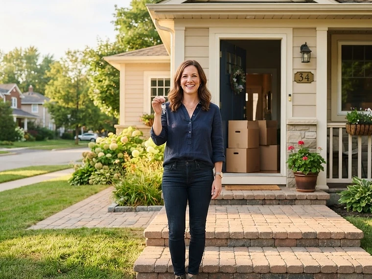 Woman holding the keys to her new home