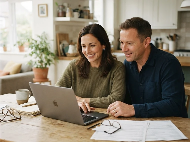 Couple reviewing personal loan details on a laptop at home
