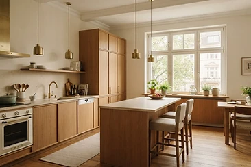 Warm minimalist kitchen