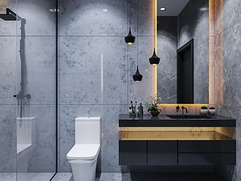 Luxury bathroom renovation with walk-in shower and premium fixtures