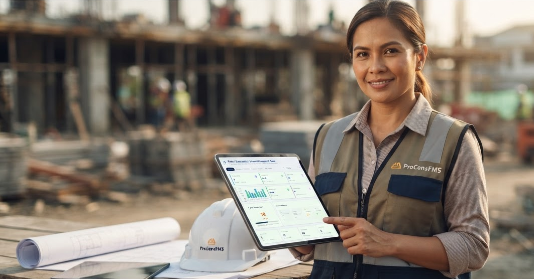 Construction professional using ProConsFMS on a tablet