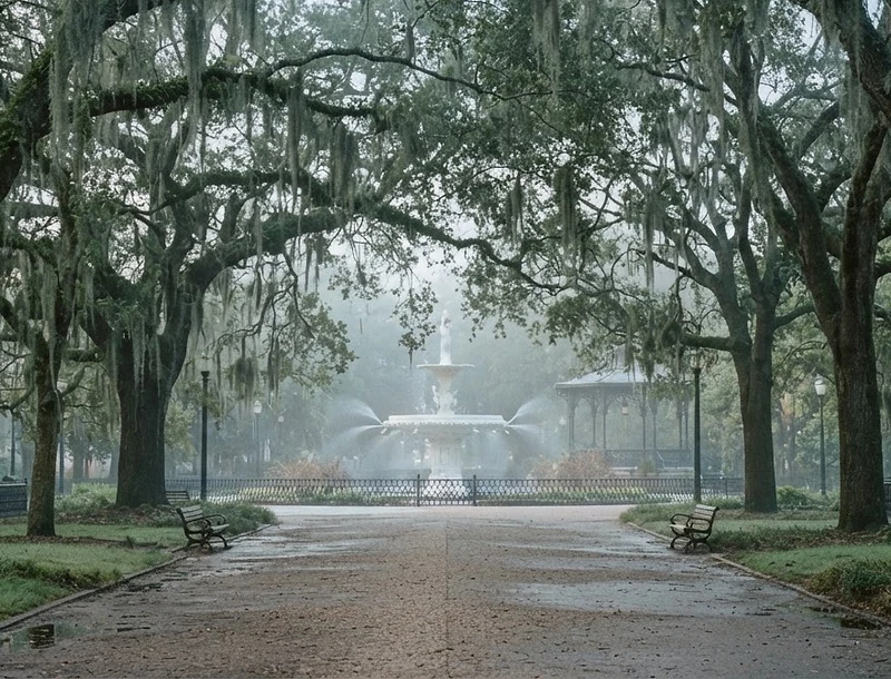 Forsyth Park at dawn, Savannah