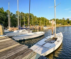 Sailing slips in evening light