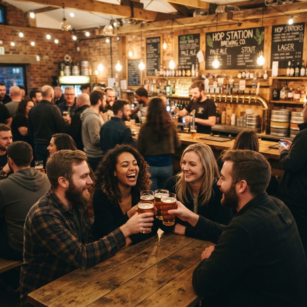 Comunidad cervecera disfrutando en una cervecería artesana