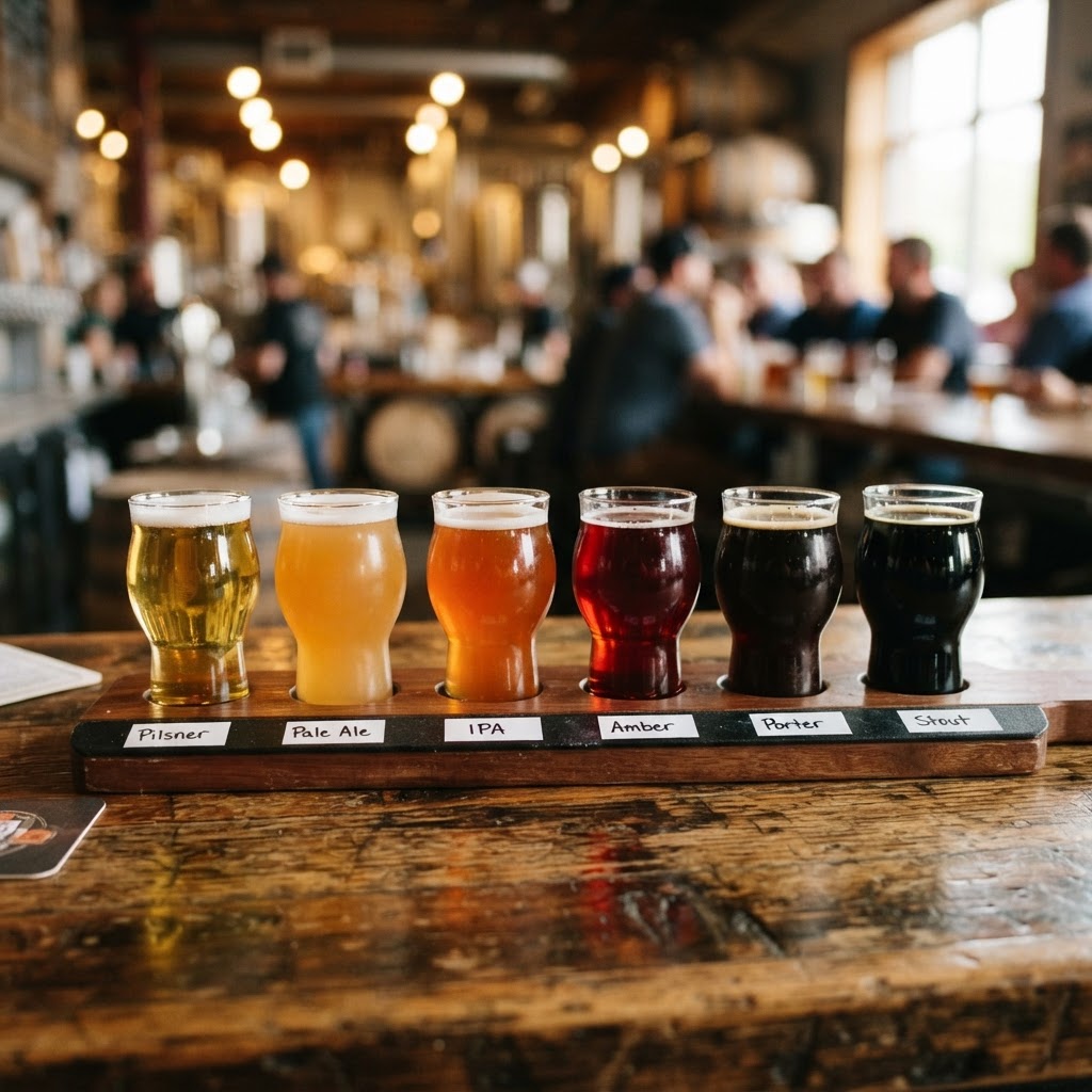 Variedad de cervezas artesanas en cata