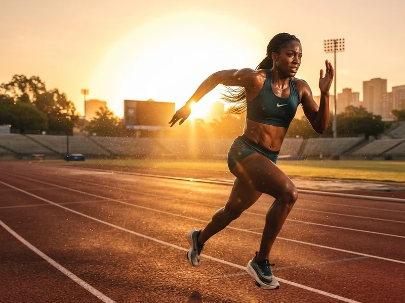 Cinematic fitness commercial — athlete sprinting at sunrise
