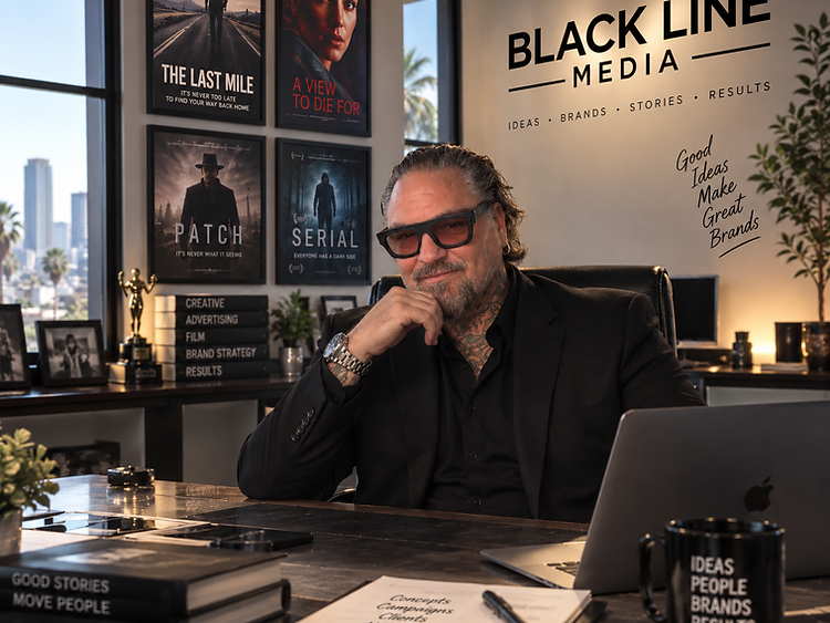 Bruce Bellocchi, Founder & Creative Director of BLACKLINE MEDIA, in his office
