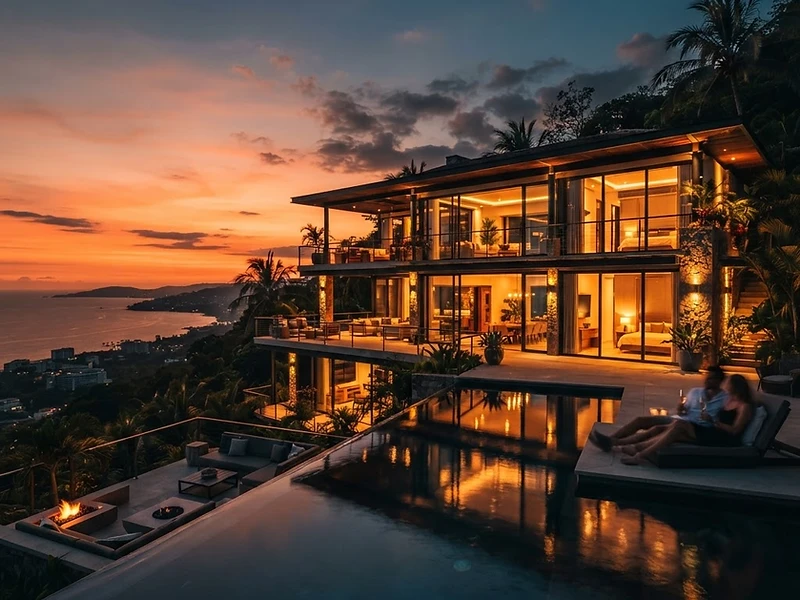 Cinematic real estate commercial — modern villa at dusk
