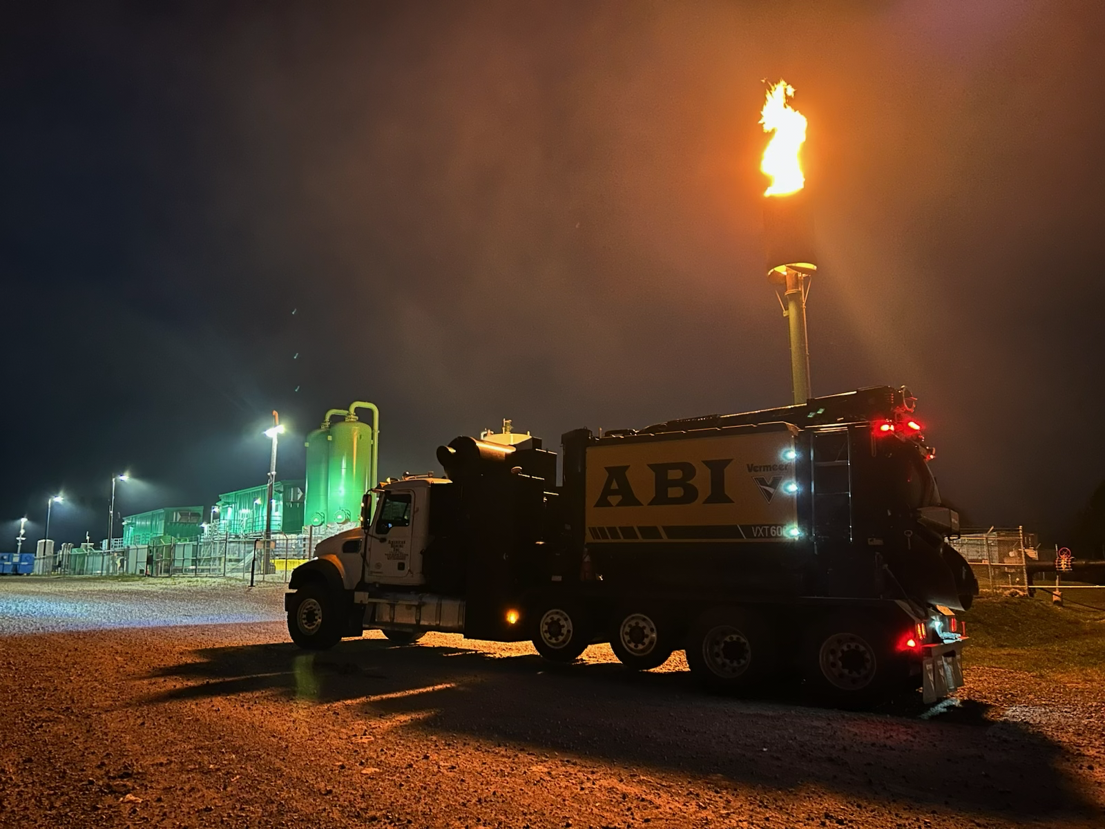 ABI Hydrovac truck working on an Ohio jobsite at dawn