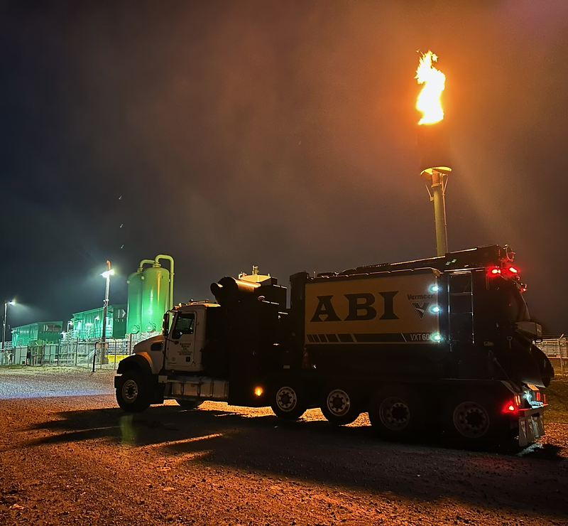 ABI Hydrovac truck working on an Ohio jobsite at dawn