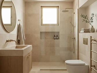 Salle de bain en pierre et verre — après travaux