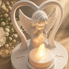 Anjo em Oração com Vela LED