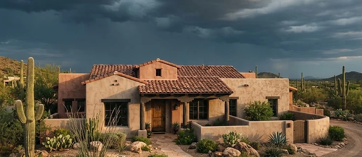 Monsoon storm clouds over a Phoenix neighborhood