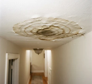 Water stain on a home ceiling from water damage