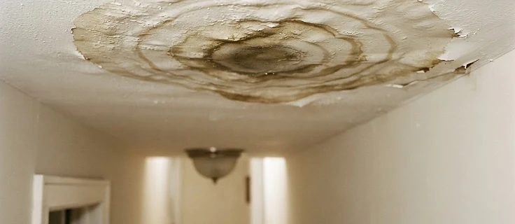 Water stain and discoloration on a home ceiling