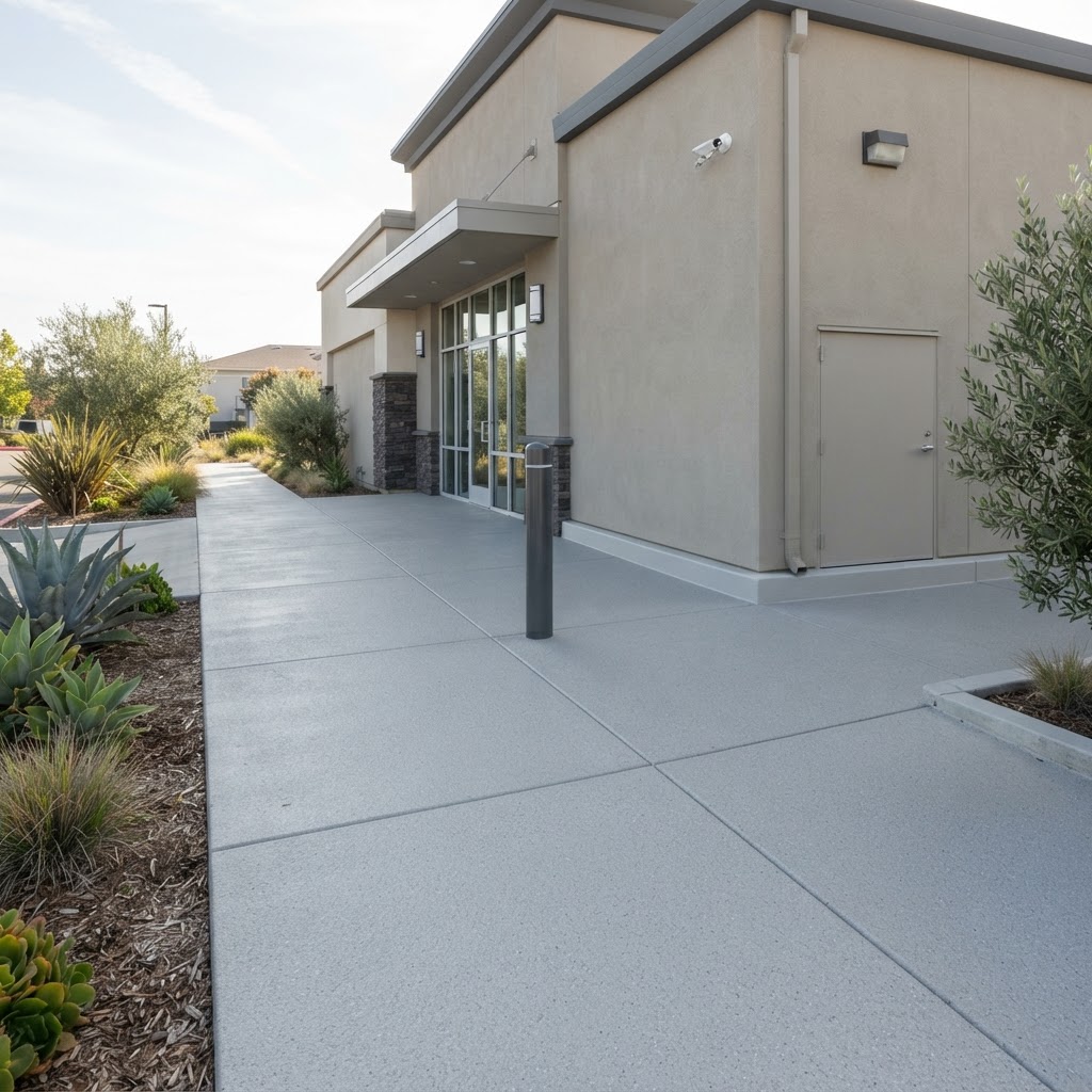 Commercial walkway waterproofing with slip-resistant coating and sealed joints by Noble Waterproofing in San Fernando Valley