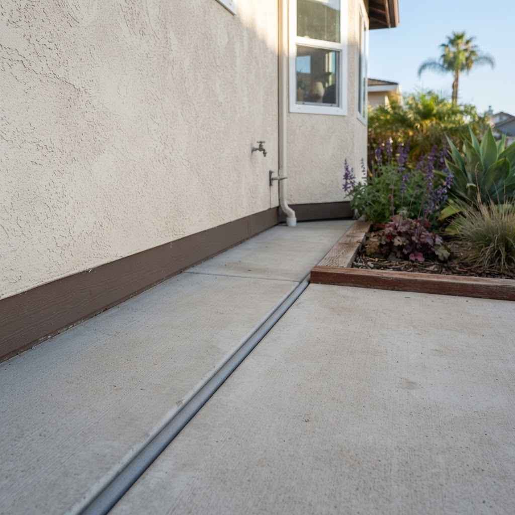 Residential patio control joint preparation with backer rod for waterproofing by Noble Waterproofing in San Fernando Valley