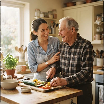 Caregiver sharing a warm moment with a senior