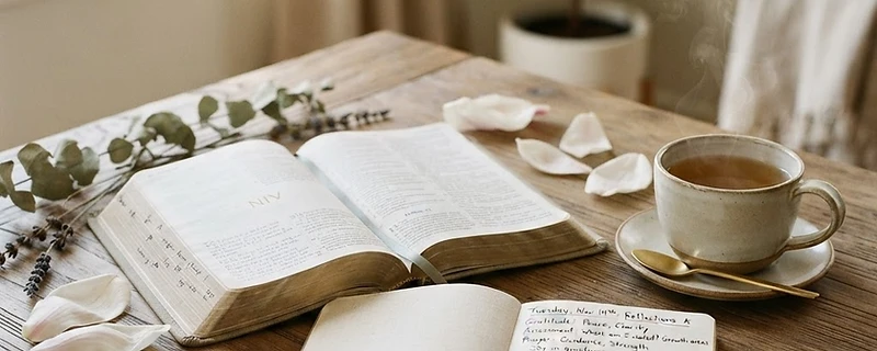 Journal and Bible in soft morning light