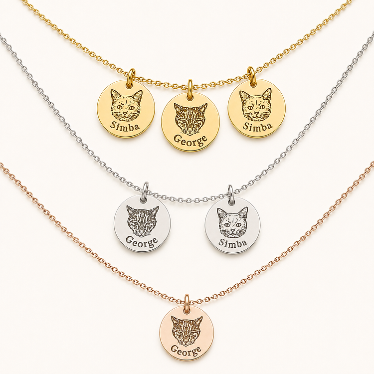Multi-Metal Pet Necklace Set in 14K Gold Plated — personalized cat jewelry by KittyRing