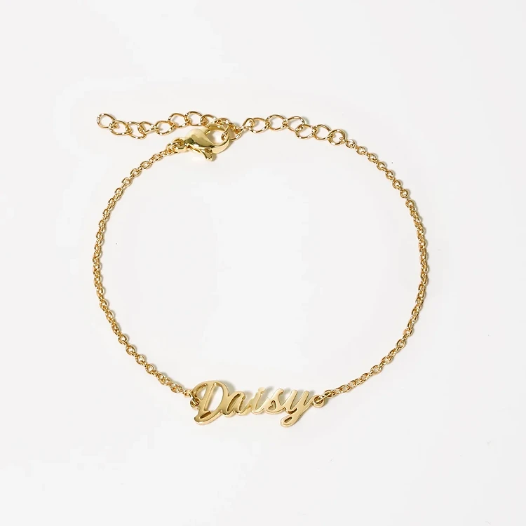 Dainty Name Bracelet — Gold in 14K Gold Plated — personalized cat jewelry by KittyRing