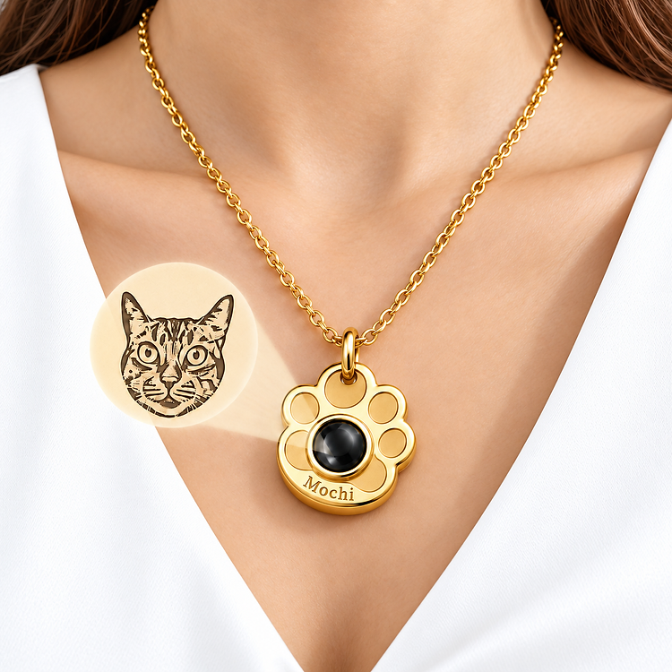 Paw Print Projection Necklace in 14K Gold Plated — personalized cat jewelry by KittyRing