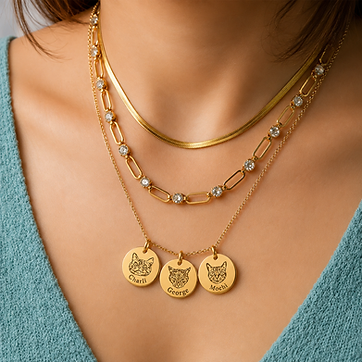 Triple Pet Charm Layered Necklace — personalized cat jewelry by KittyRing
