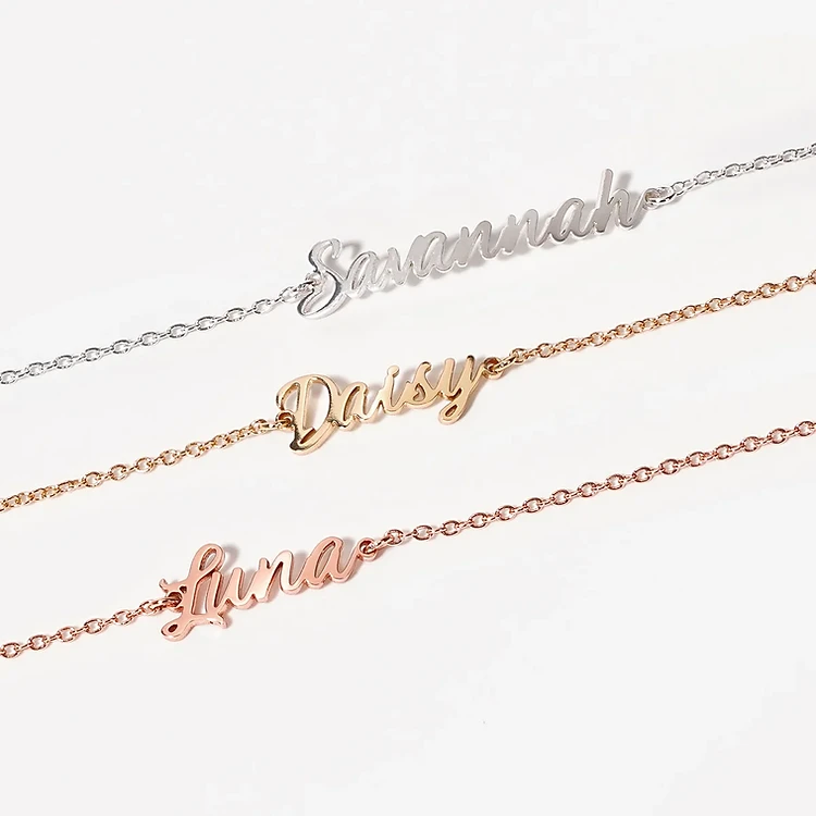 Dainty Name Bracelet — Rose Gold in 14K Rose Gold Plated — personalized cat jewelry by KittyRing