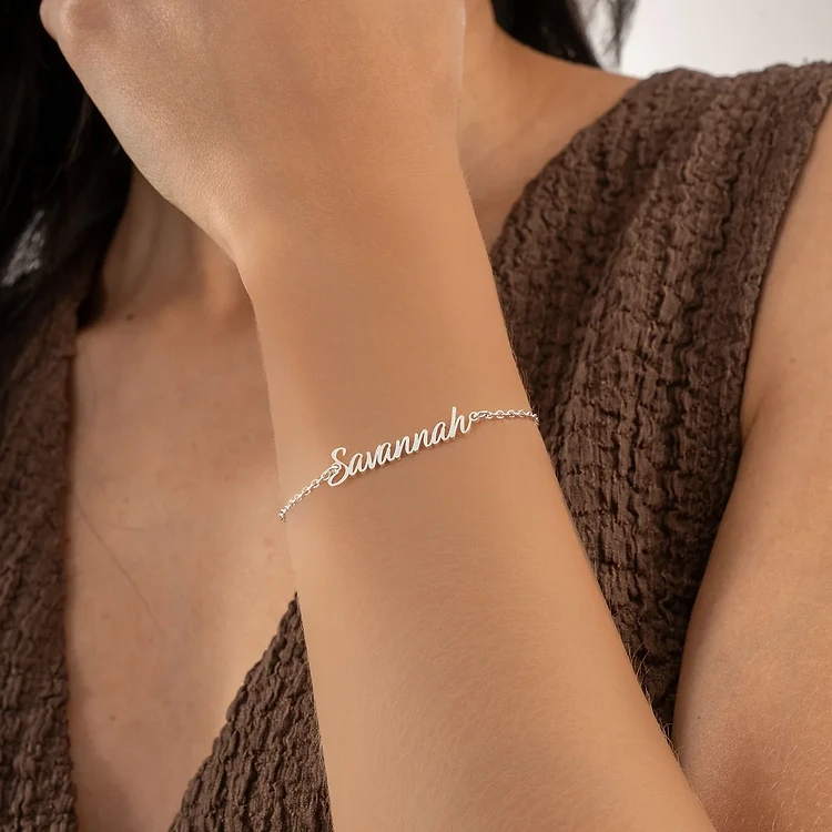Dainty Name Bracelet — Silver in Sterling Silver — personalized cat jewelry by KittyRing