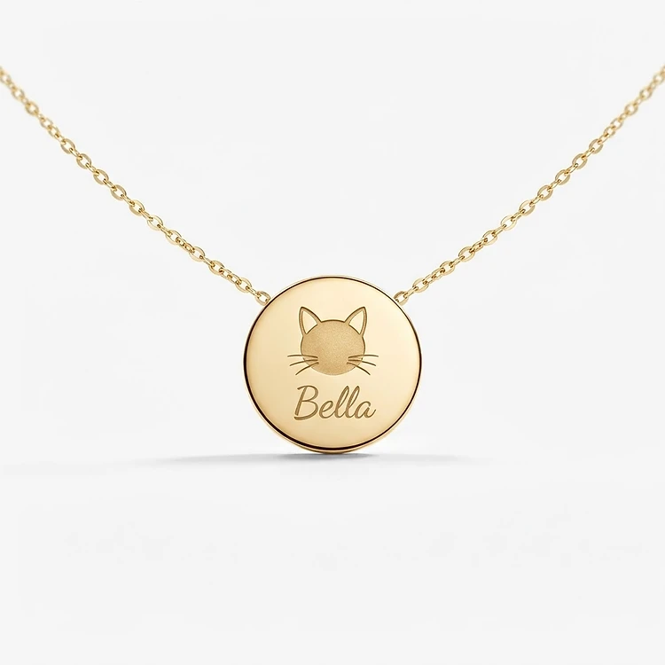 Cat Face Necklace in 14K Gold Plated — personalized cat jewelry by KittyRing